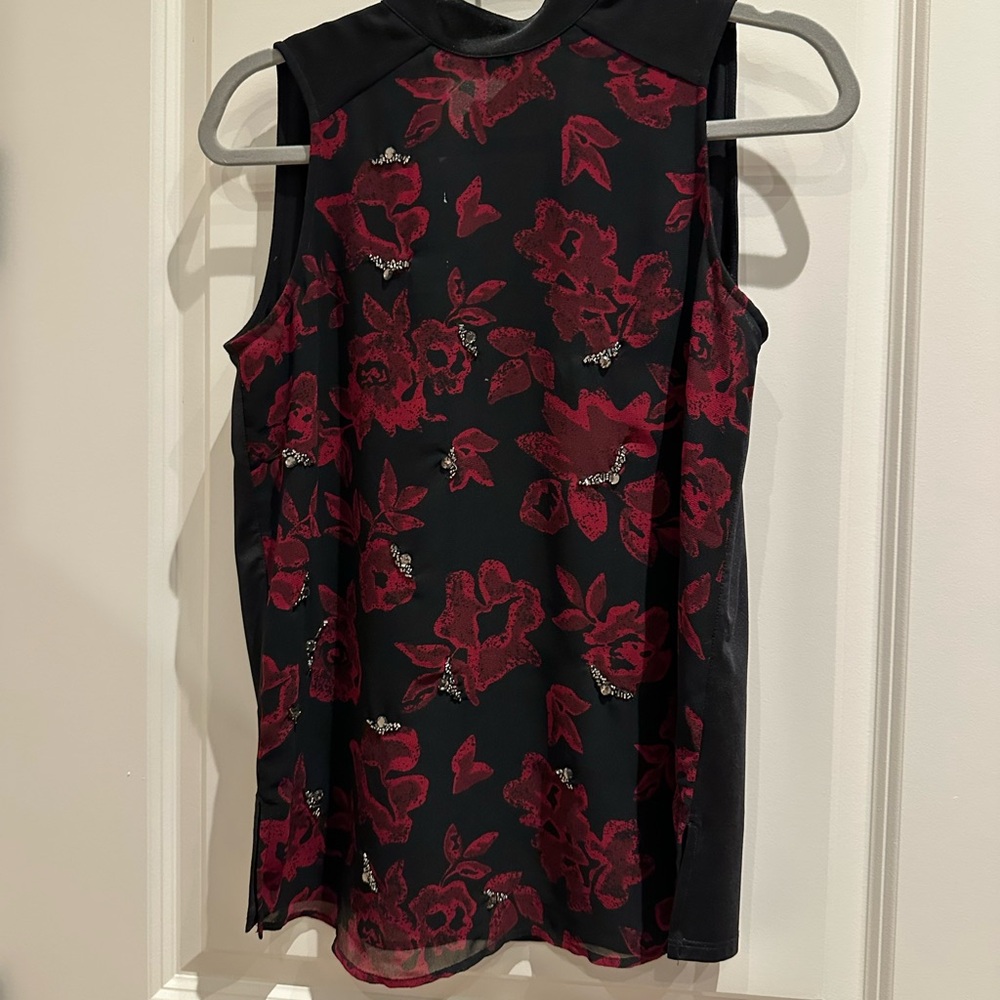 White House Black Market Black and Red Floral Blouse